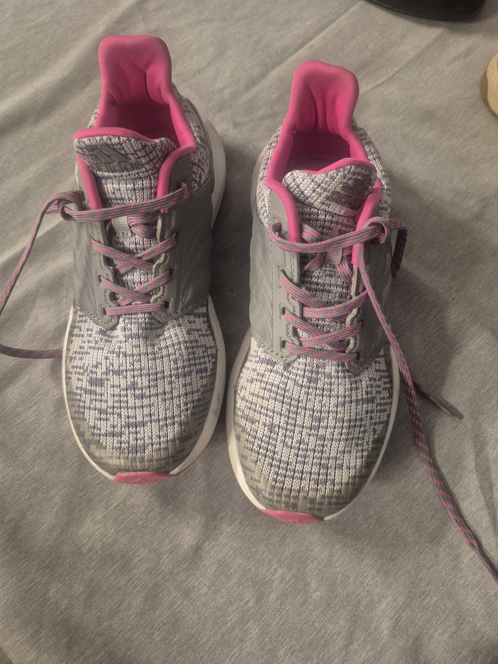 adidas Kids Grey and Pink Knit Sneakers